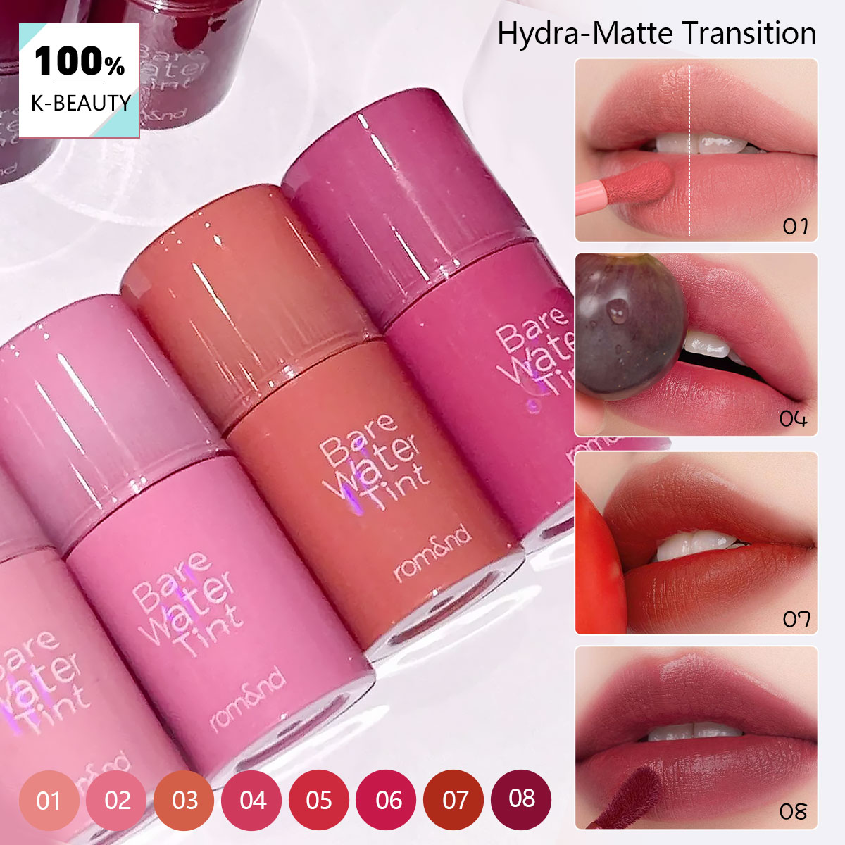 Lip Tint Korean - rom&nd BARE MOOL TINT, Textura Ligera