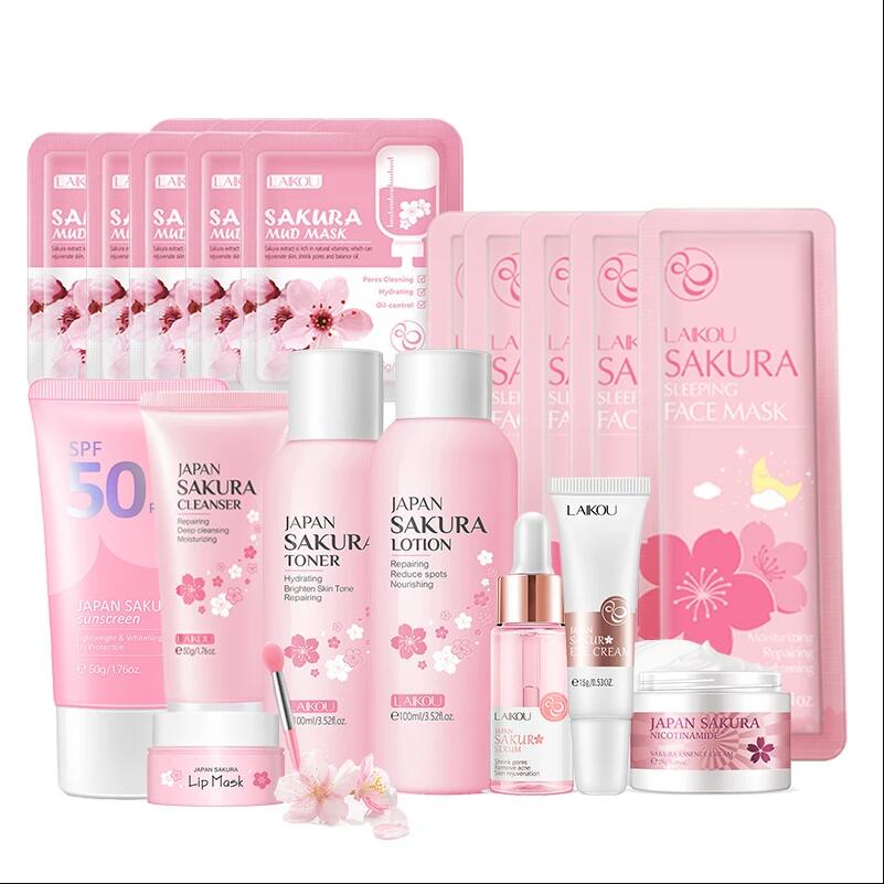 Korean Skincare Routine - Limpiador Facial japonés Sakura, suero Facial